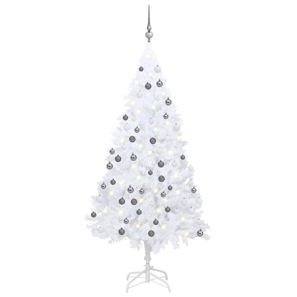 Vidaxl kunstkerstboom met verlichting en kerstballen 150 cm pvc wit