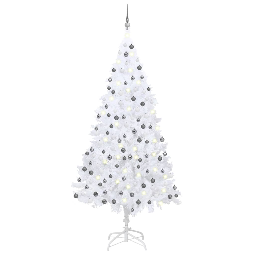 VidaXL Kunstkerstboom met verlichting en kerstballen 210 cm PVC wit