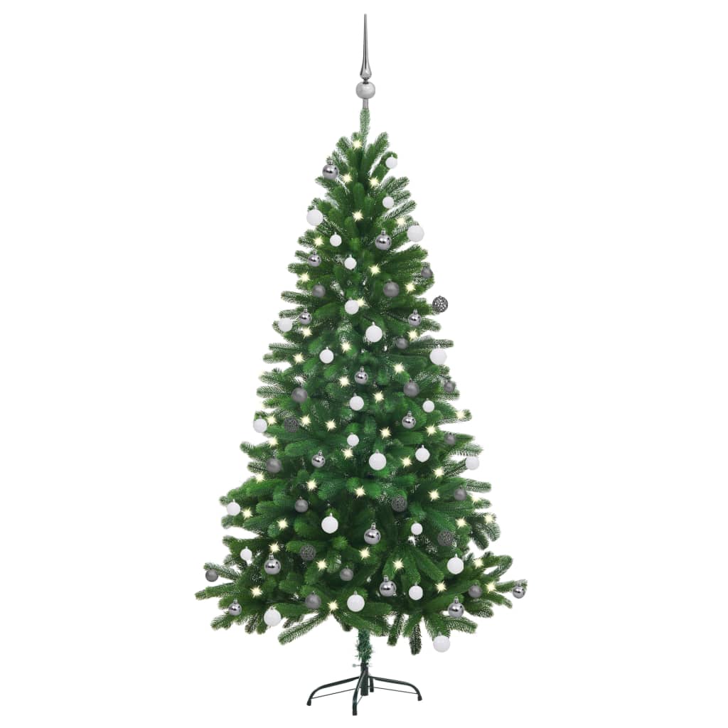 Vidaxl kunstkerstboom met verlichting en kerstballen 150 cm groen