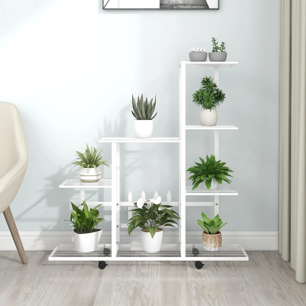 Vidaxl bloemenstandaard met wielen 94,5x25x92,5 cm metaal wit