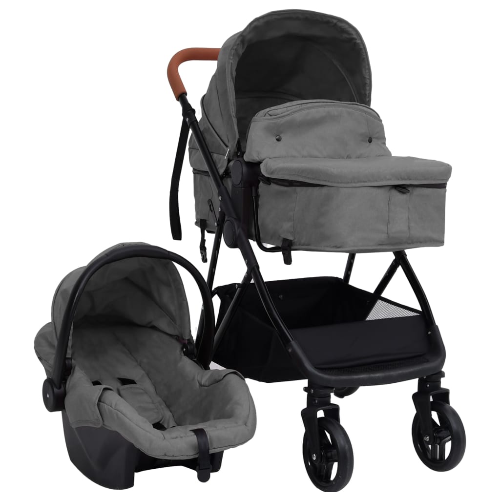 Vidaxl kinderwagen 3-in-1 staal lichtgrijs en zwart