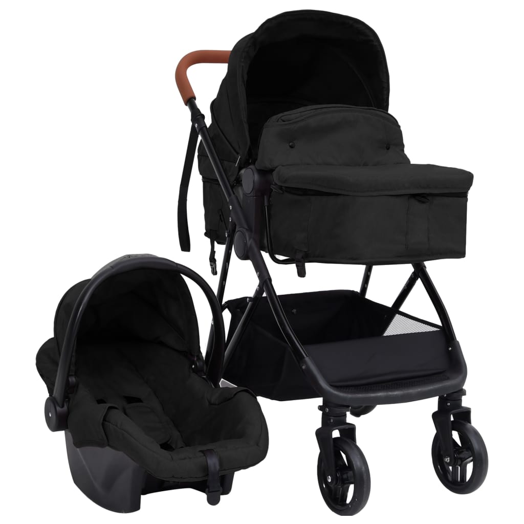 Vidaxl kinderwagen 3-in-1 staal antracietkleurig en zwart