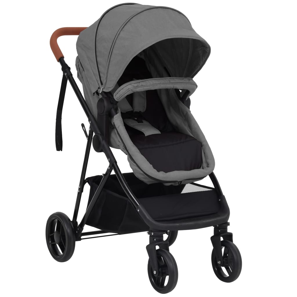 Vidaxl kinderwagen 2-in-1 staal lichtgrijs en zwart