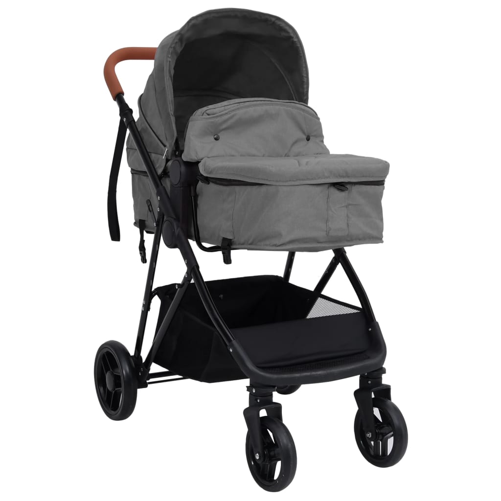 Vidaxl kinderwagen 2-in-1 staal lichtgrijs en zwart