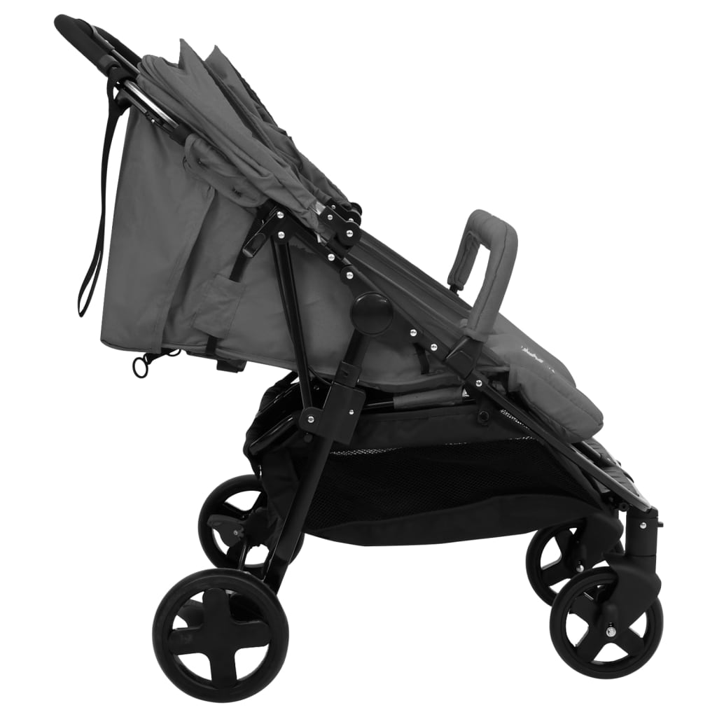 Vidaxl tweelingbuggy staal donkergrijs en zwart