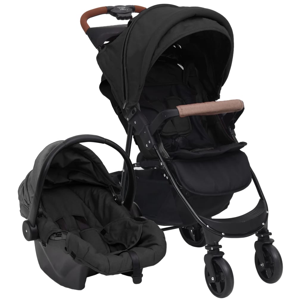 Vidaxl kinderwagen 3-in-1 staal antracietkleurig