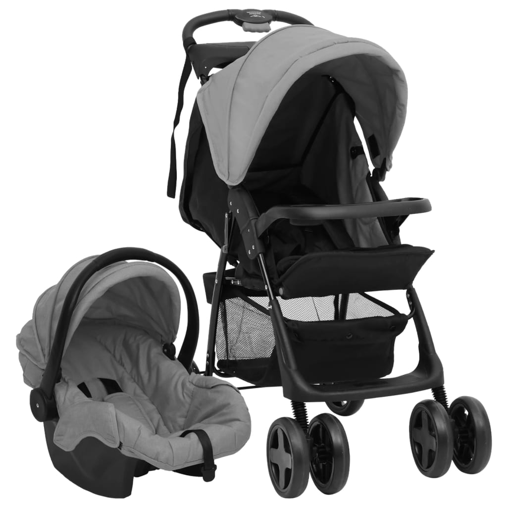 Vidaxl kinderwagen 3-in-1 staal lichtgrijs en zwart