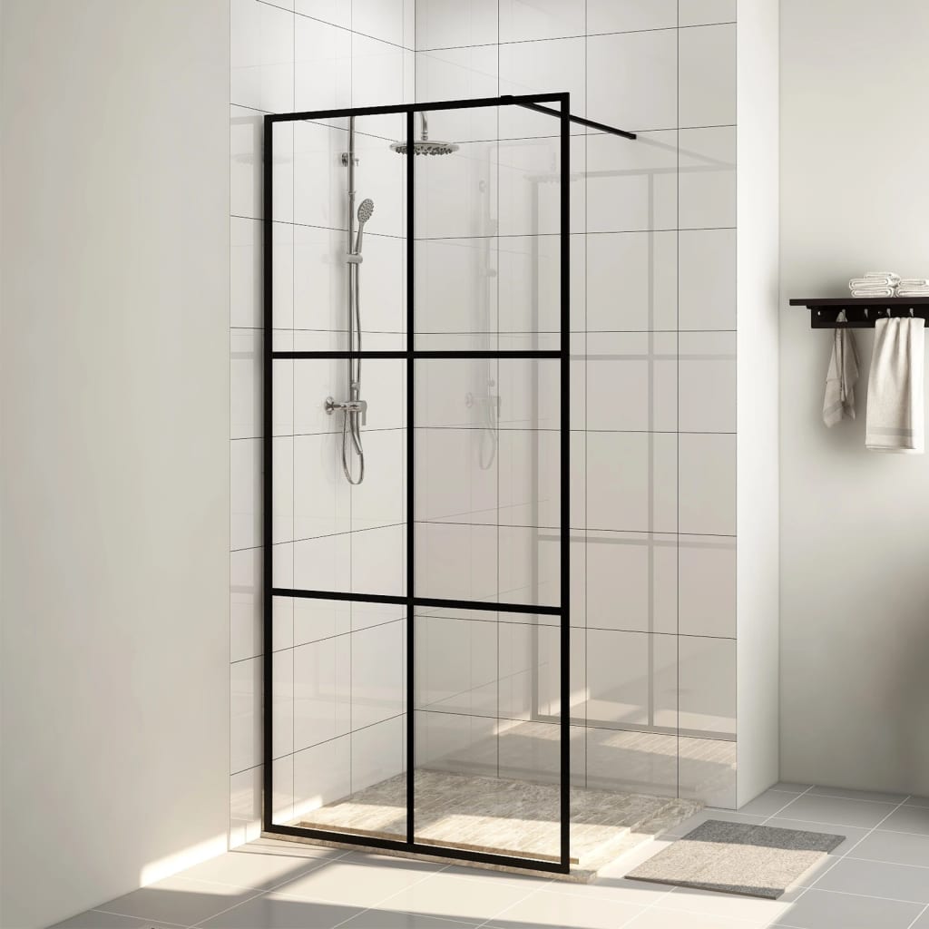 Vidaxl inloopdouchewand 80x195 cm esg-glas transparant en zwart