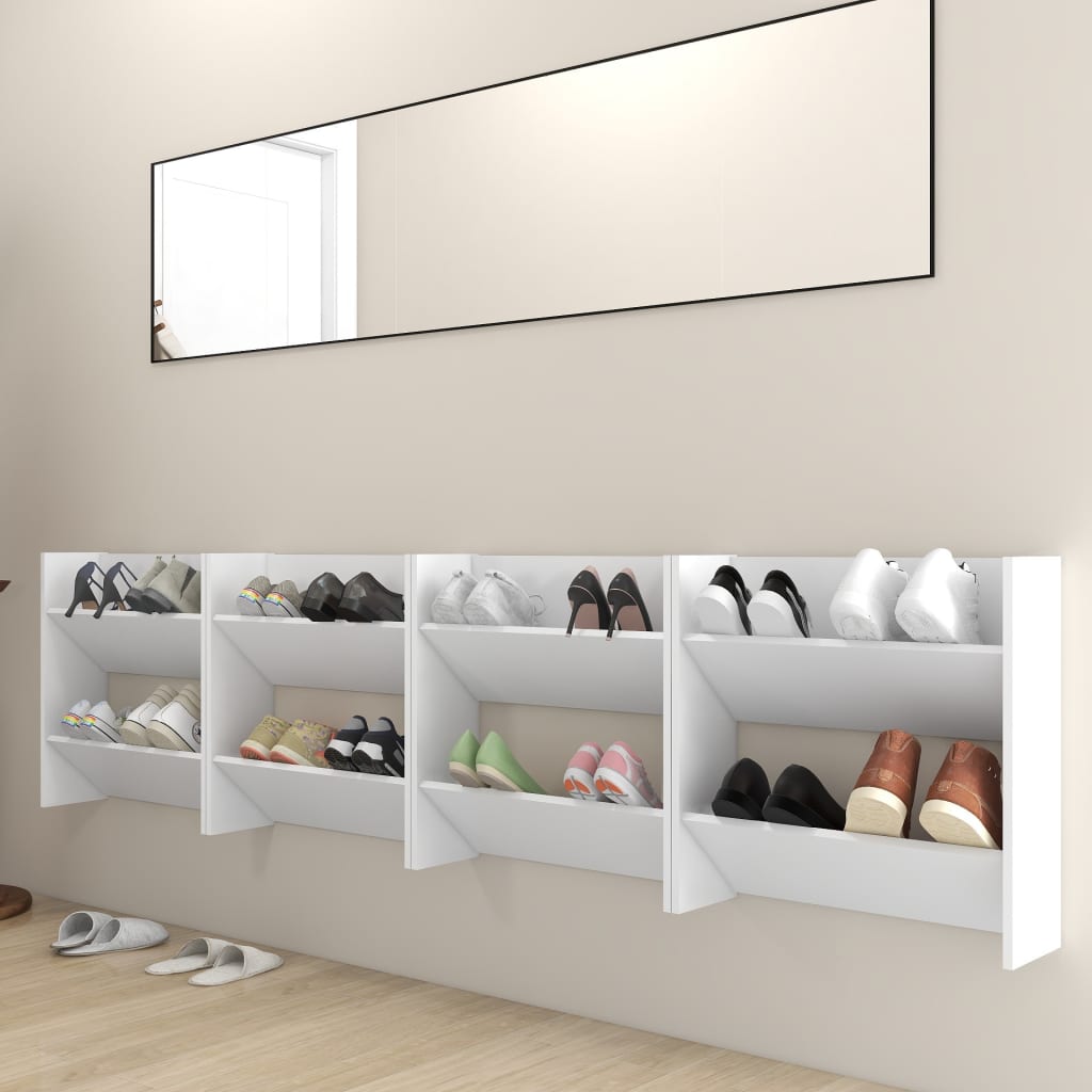 VidaXL Wandschoenenkasten 4 st 60x18x60 cm bewerkt hout wit