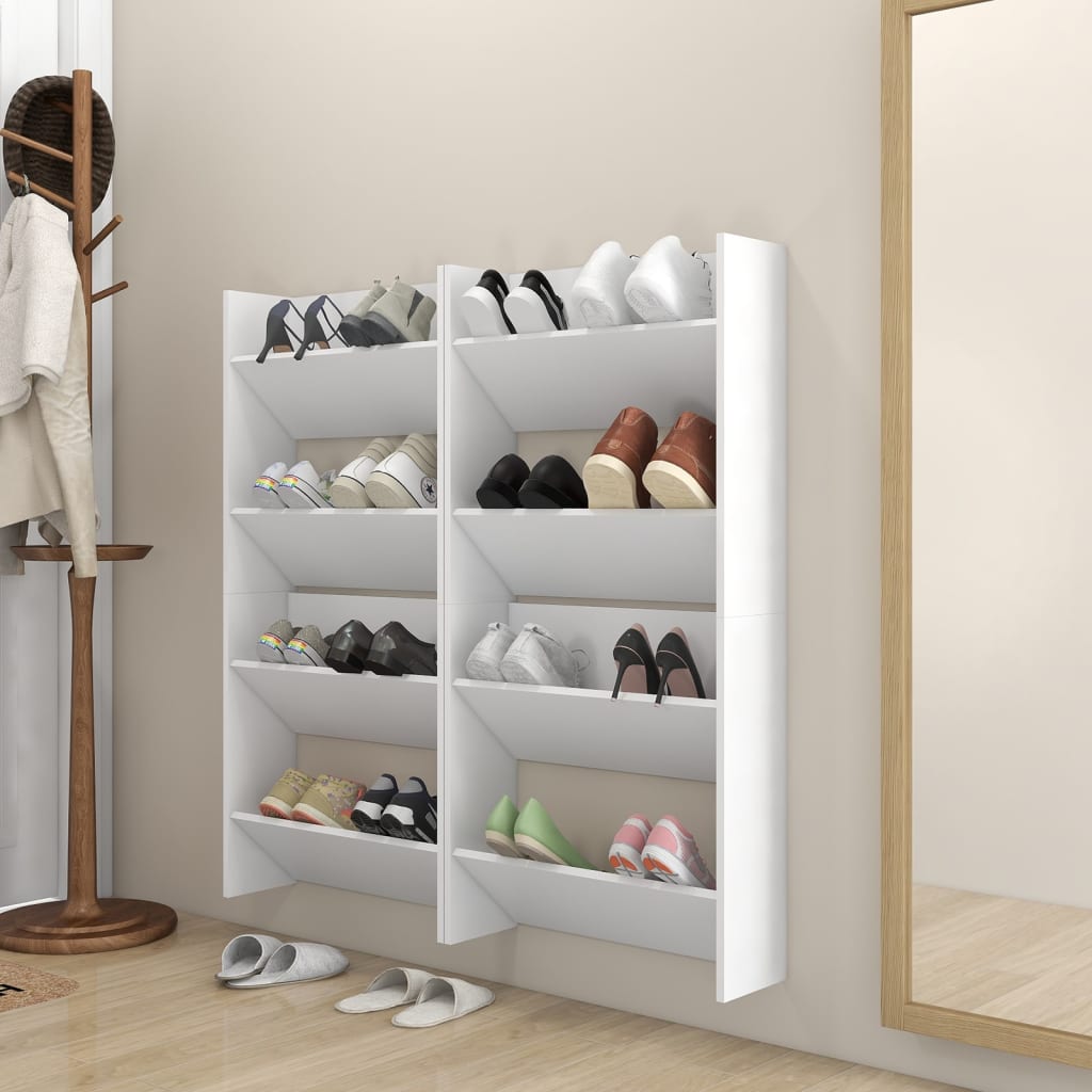 VidaXL Wandschoenenkasten 4 st 60x18x60 cm bewerkt hout wit