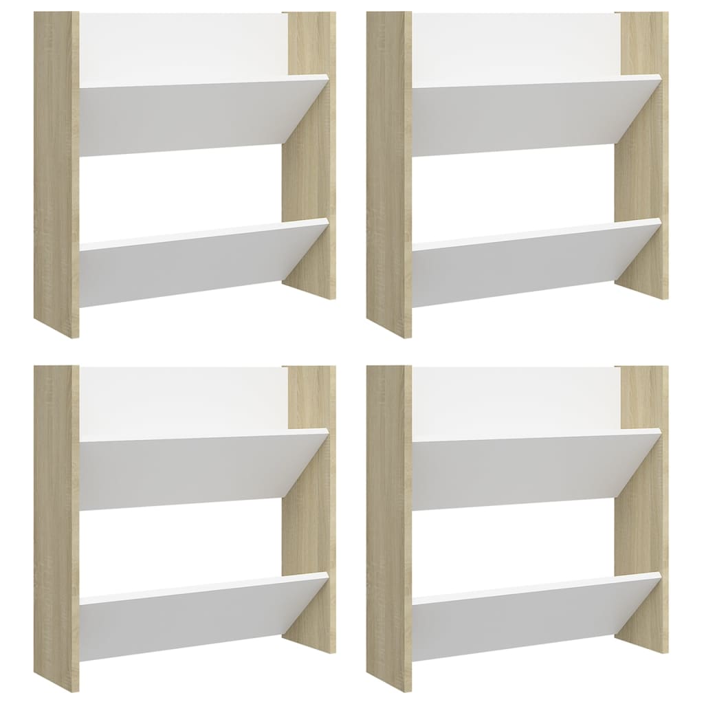 Vidaxl wandschoenenkasten 4 st 60x18x60 cm hout wit sonoma eiken