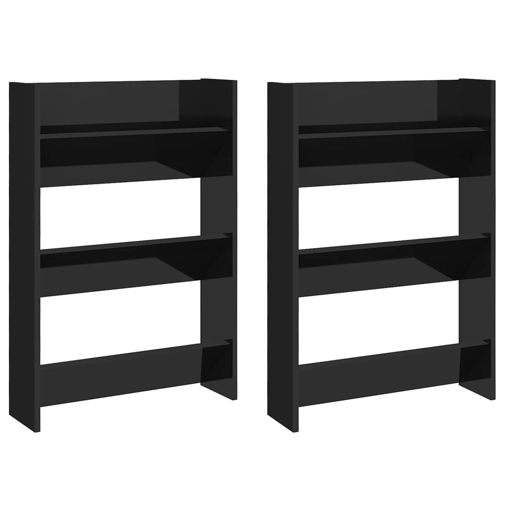 Vidaxl wandschoenenkasten 2 st 60x18x90 cm hout hoogglans zwart