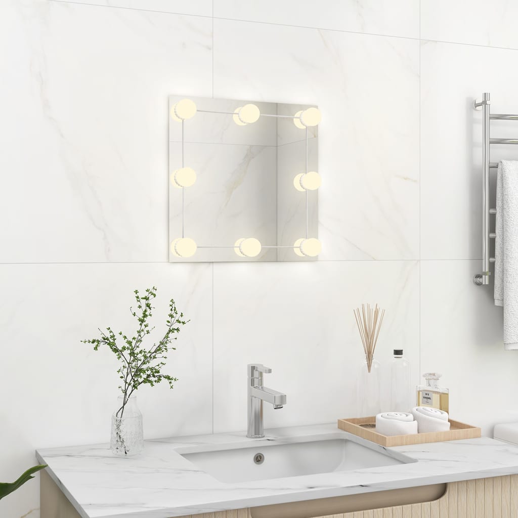 Vidaxl wandspiegel met led-lampen vierkant glas