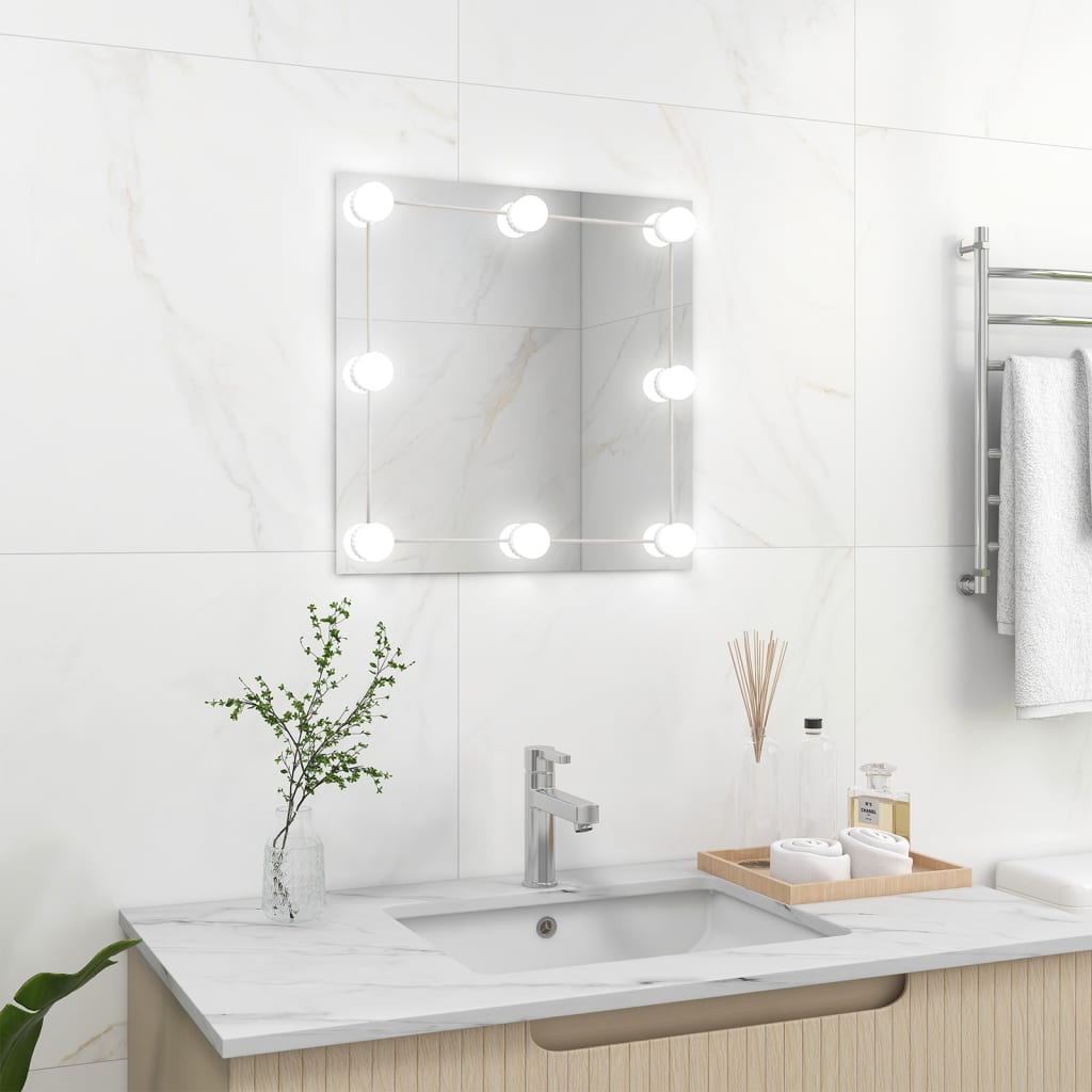 Vidaxl wandspiegel met led-lampen vierkant glas