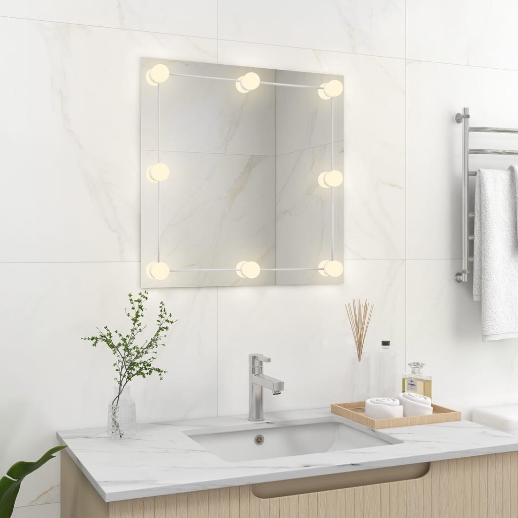 Vidaxl wandspiegel met led-lampen vierkant glas