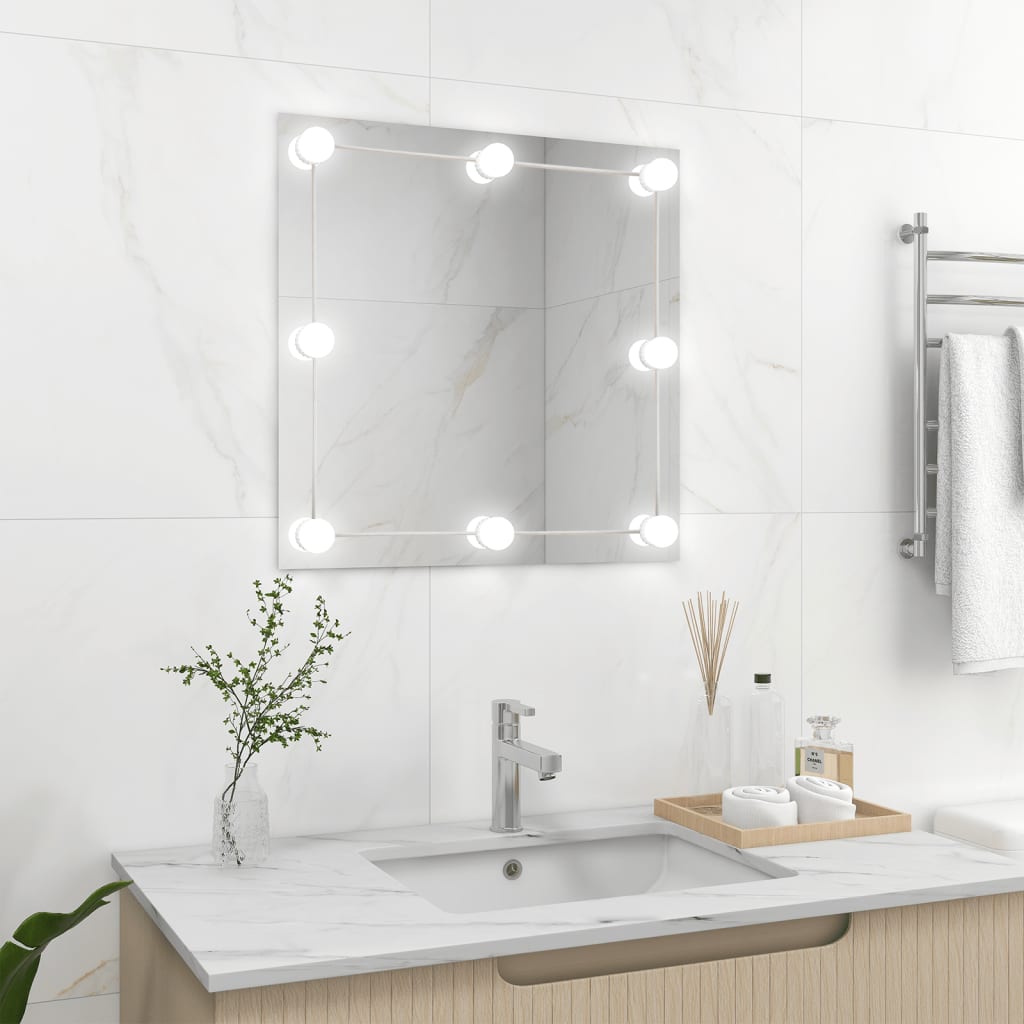 Vidaxl wandspiegel met led-lampen vierkant glas