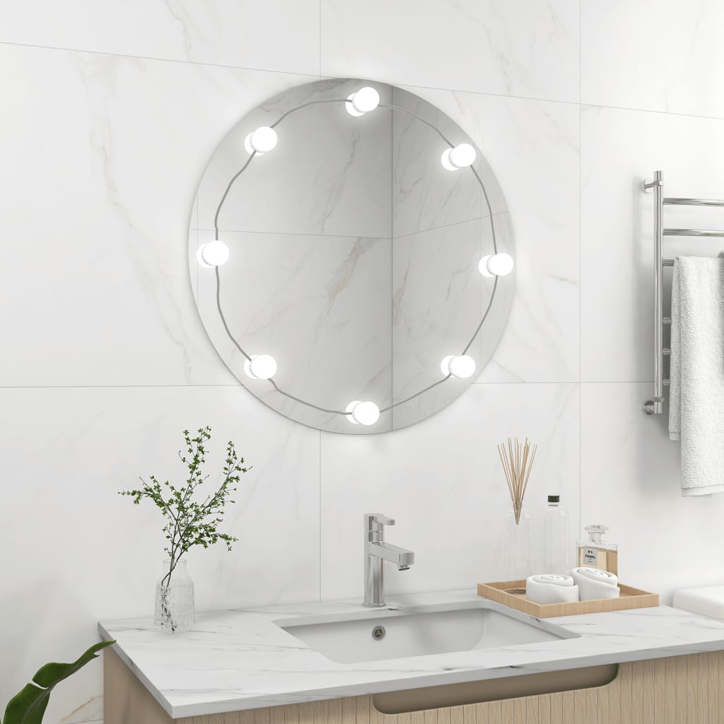 Vidaxl wandspiegel met led-lampen rond glas