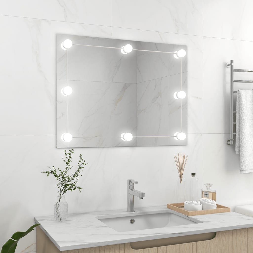 Vidaxl wandspiegel zonder lijst met led-lampen rechthoekig glas