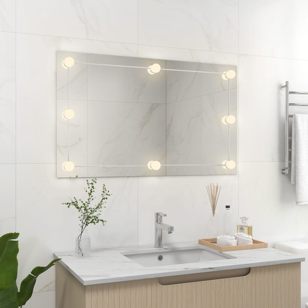 Vidaxl wandspiegel zonder lijst met led-lampen rechthoekig glas