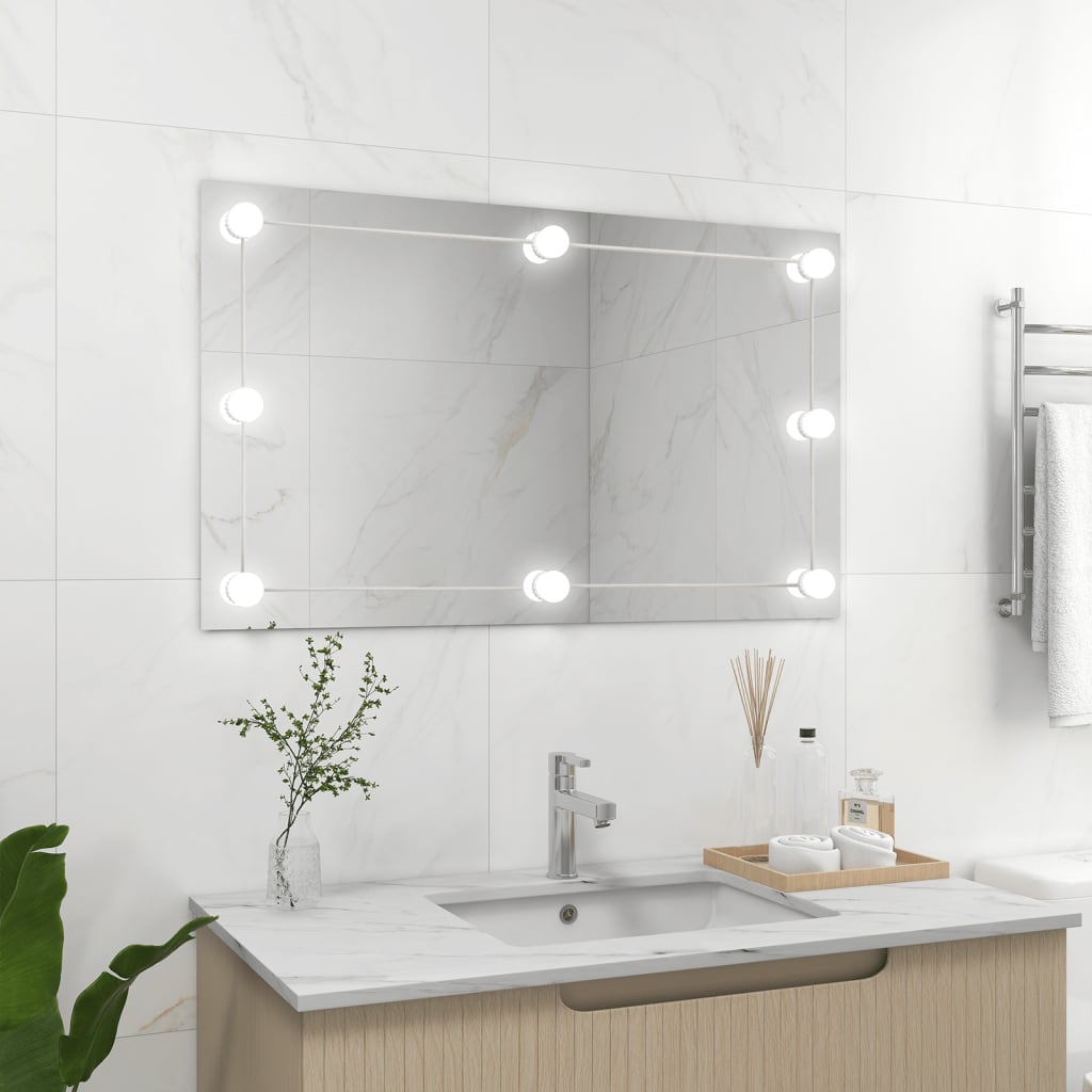 Vidaxl wandspiegel zonder lijst met led-lampen rechthoekig glas