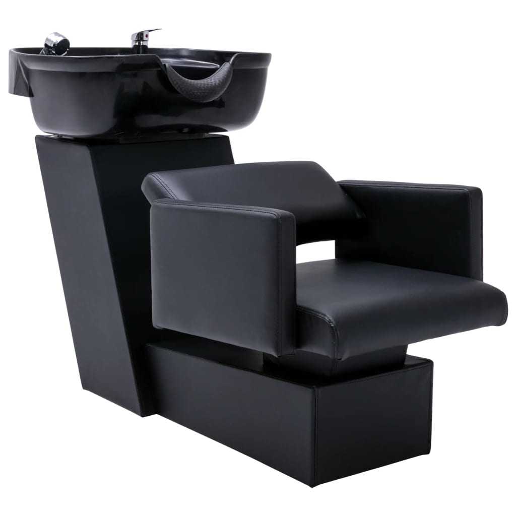 VidaXL Wasstoel met waskom 129x59x82 cm kunstleer zwart