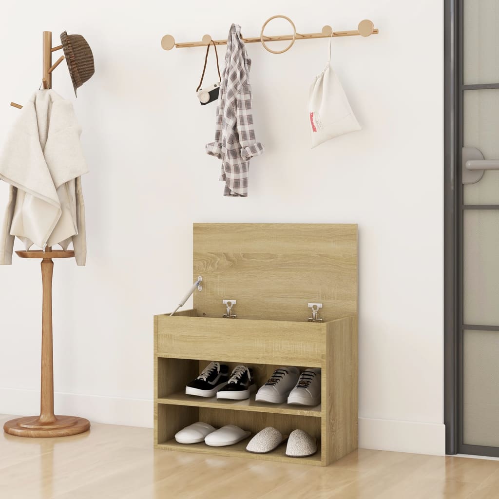 Vidaxl schoenenbank 60x30x45 cm bewerkt hout sonoma eikenkleurig