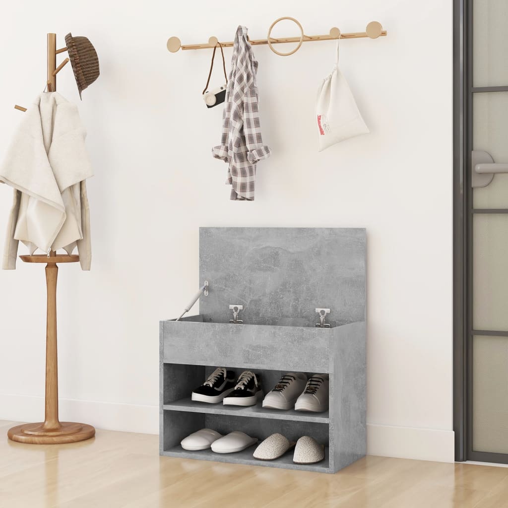 Vidaxl schoenenbank 60x30x45 cm bewerkt hout betongrijs