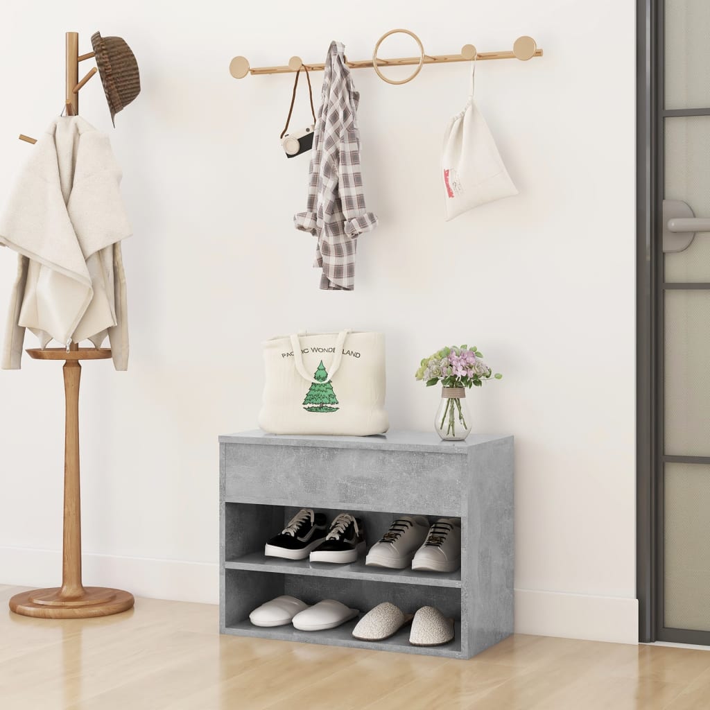 Vidaxl schoenenbank 60x30x45 cm bewerkt hout betongrijs