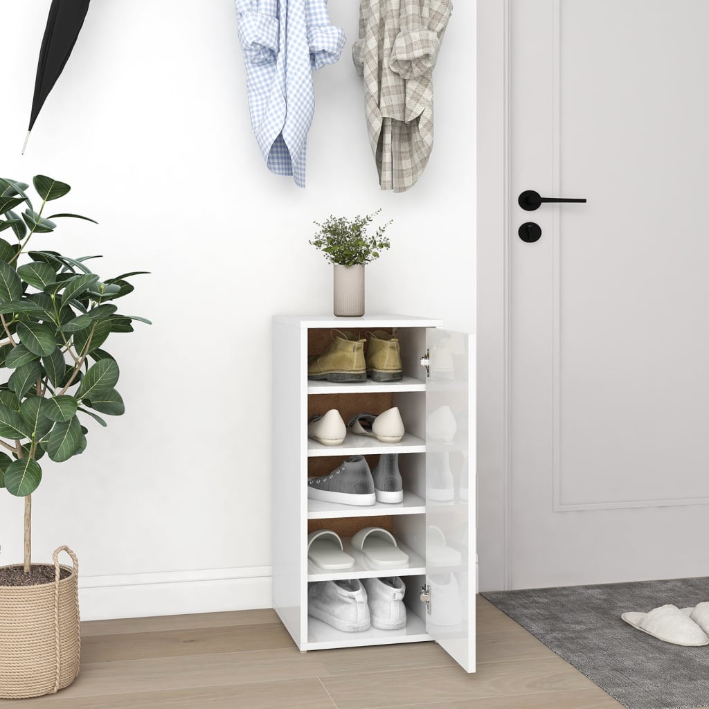 VidaXL Schoenenkast 32x35x70 cm bewerkt hout hoogglans wit