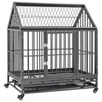 Vidaxl hondenbench met wielen en dak 92x62x106 cm staal