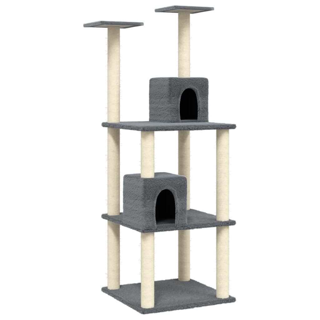 VidaXL Kattenmeubel met sisal krabpalen 141 cm donkergrijs