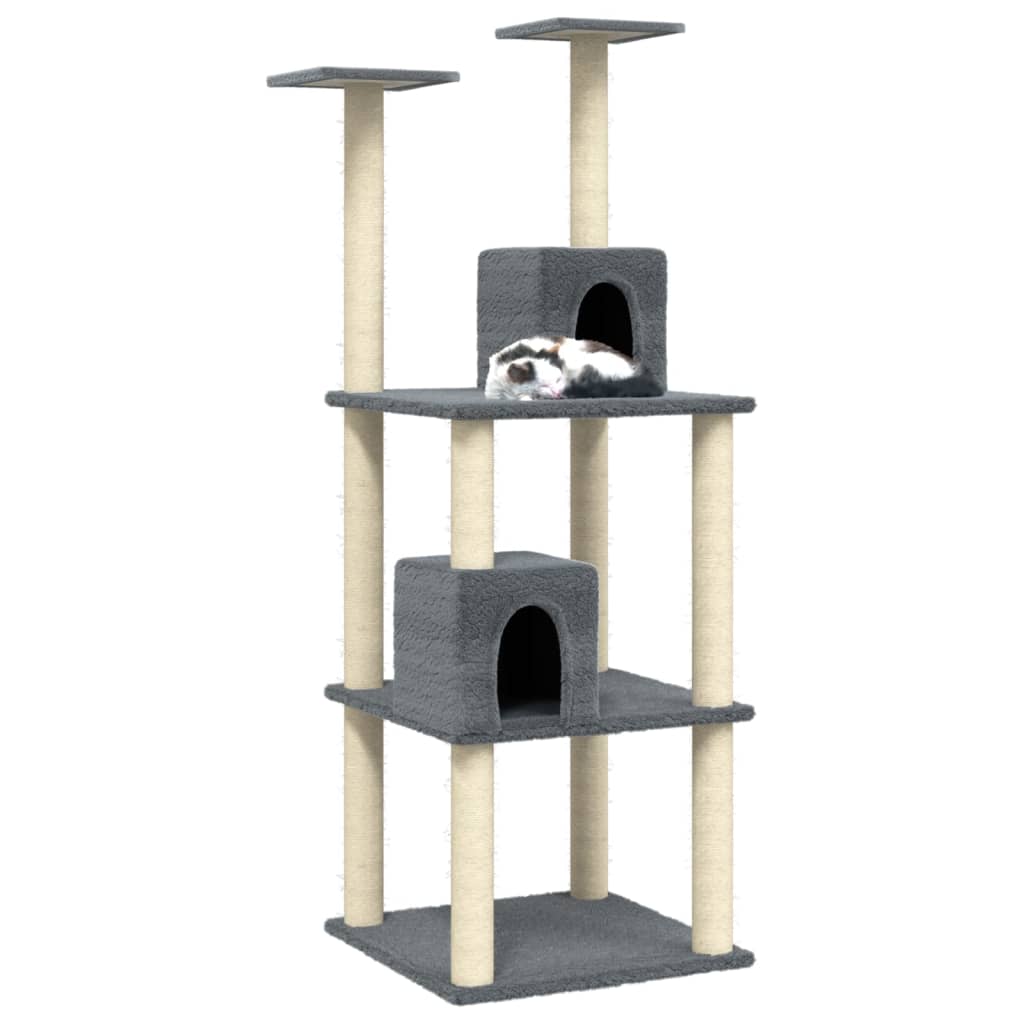VidaXL Kattenmeubel met sisal krabpalen 141 cm donkergrijs