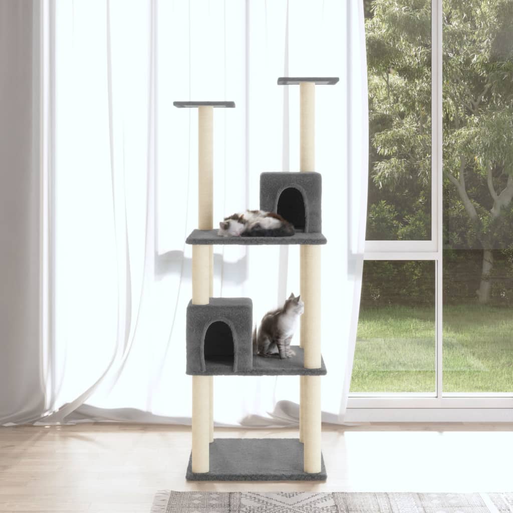 VidaXL Kattenmeubel met sisal krabpalen 141 cm donkergrijs