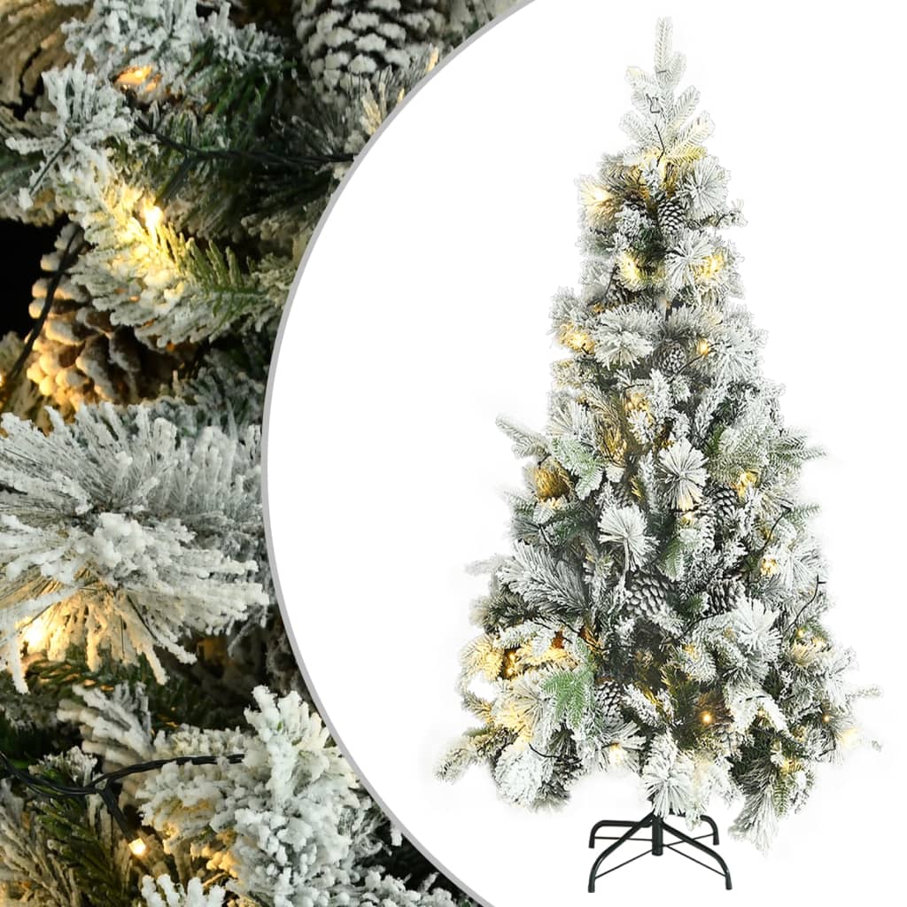 Vidaxl kerstboom met led en dennenappels en sneeuw 225 cm pvc en pe