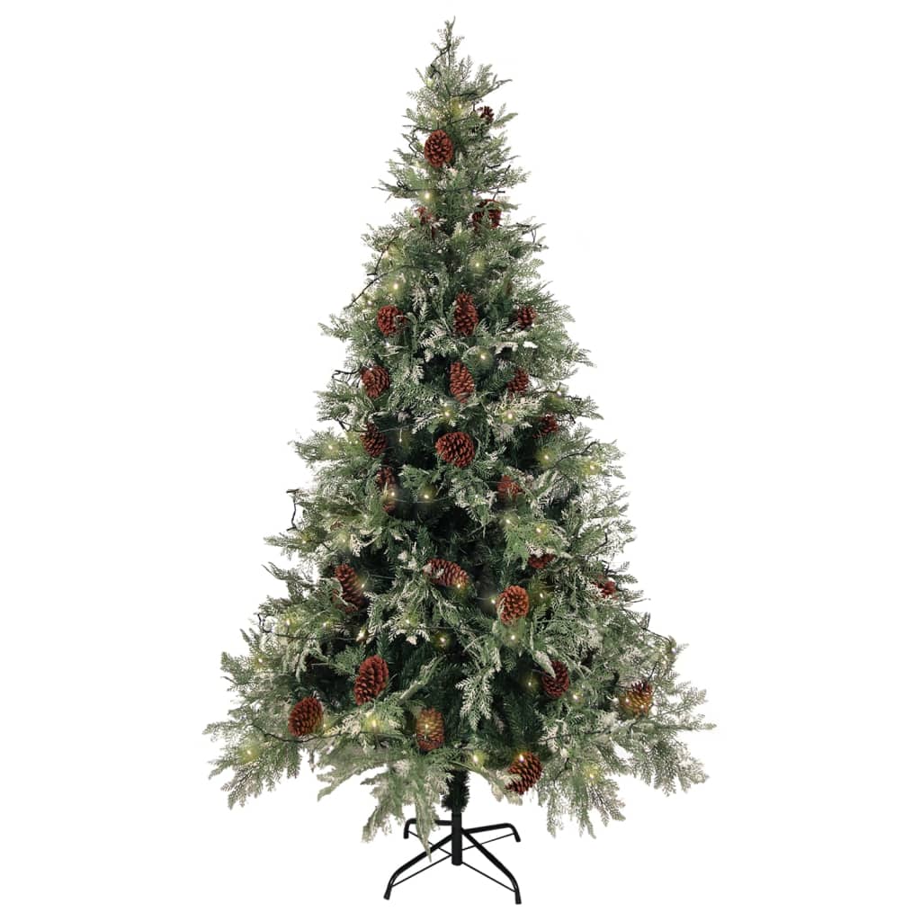 Vidaxl kerstboom met led en dennenappels 195 cm pvc en pe groen en wit