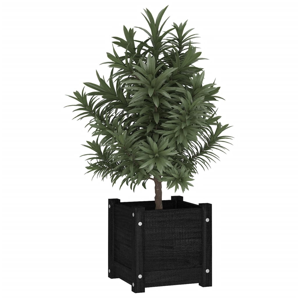Vidaxl plantenbakken 2 st 31x31x31 cm massief grenenhout zwart