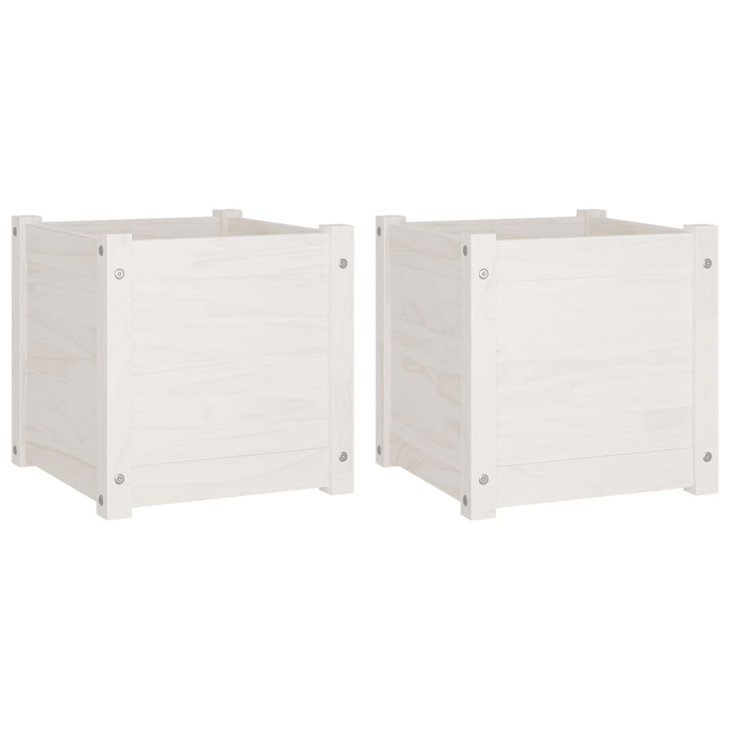 VidaXL Plantenbakken 2 st 40x40x40 cm massief grenenhout wit