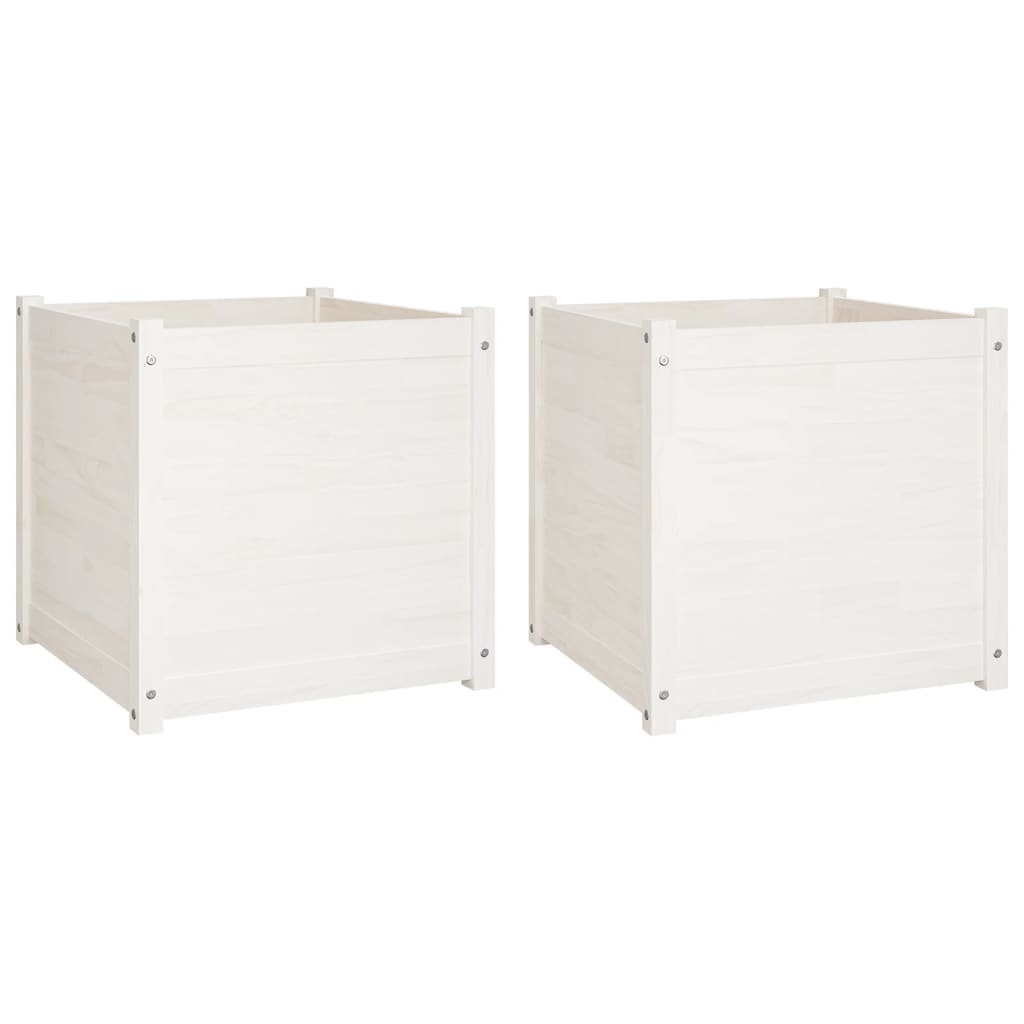 VidaXL Plantenbakken 2 st 60x60x60 cm massief grenenhout wit