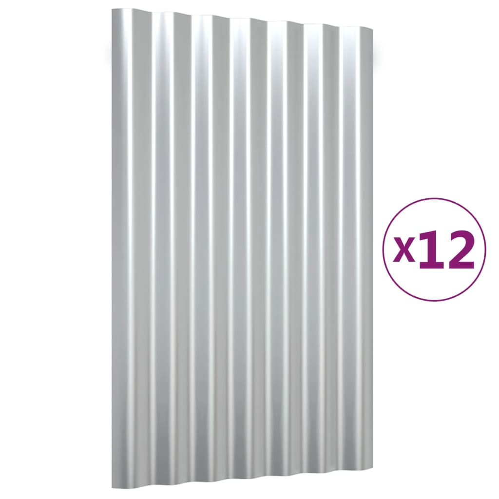 VidaXL Dakpanelen 12 st 60x36 cm gepoedercoat staal zilverkleurig