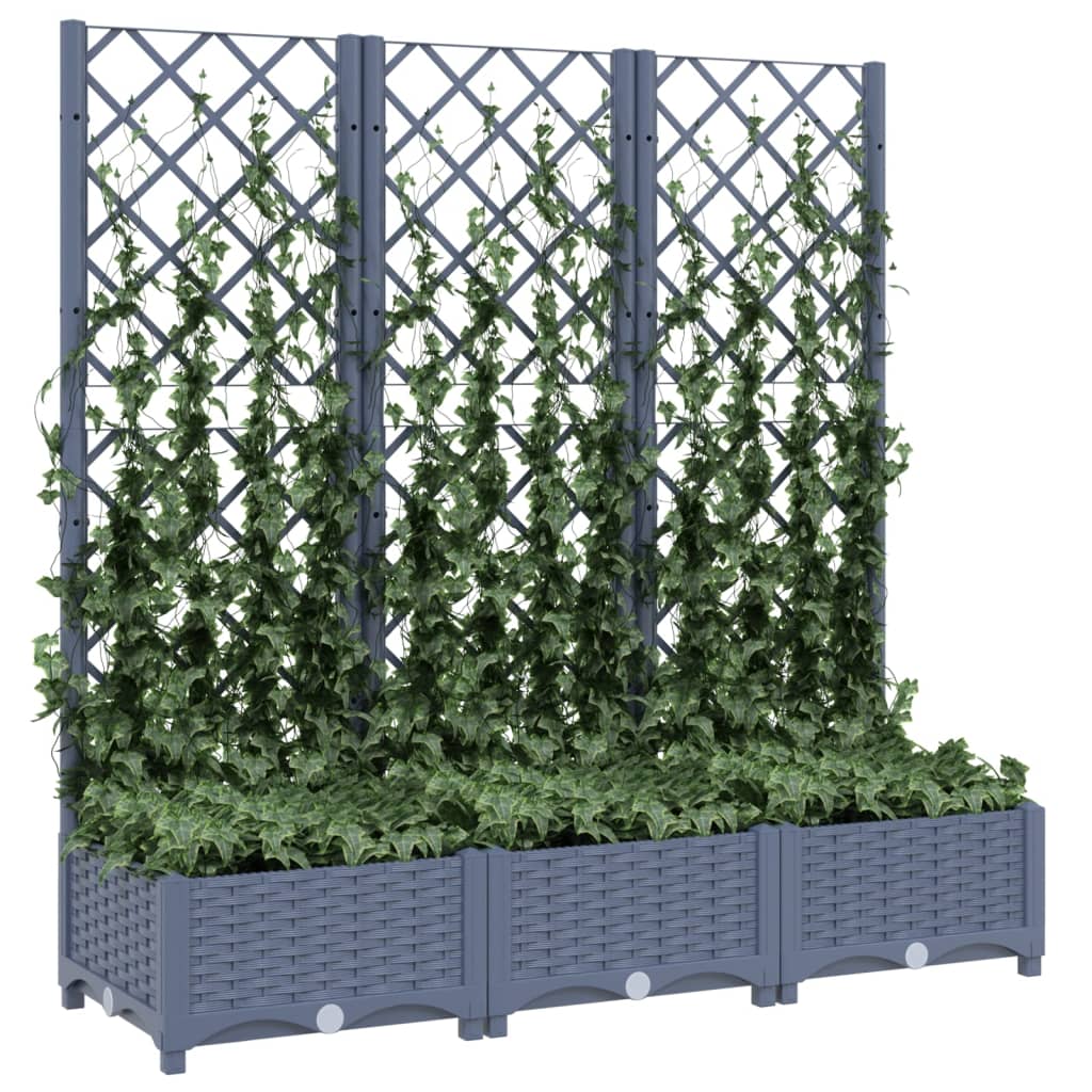 Vidaxl plantenbak met latwerk 120x40x121,5 cm polypropeen blauwgrijs
