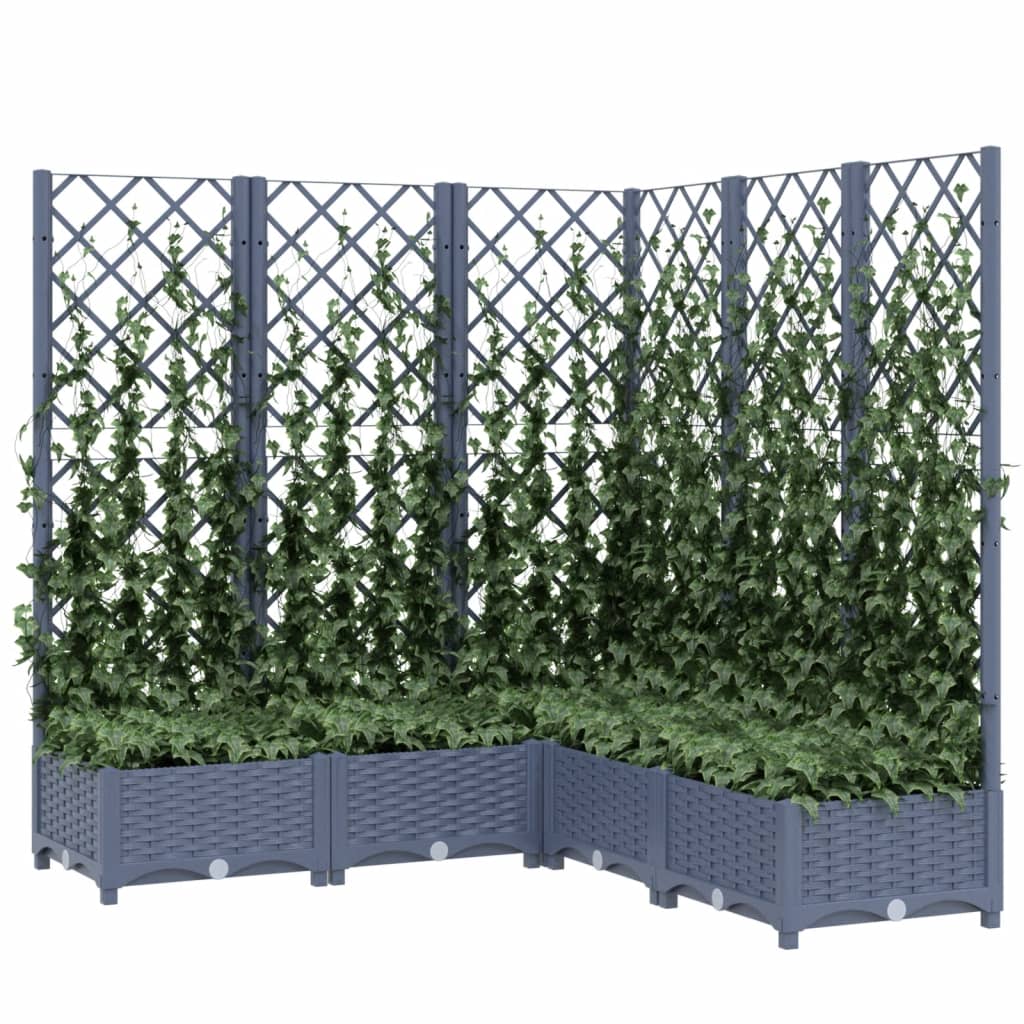 Vidaxl plantenbak met latwerk 120x120x121,5 cm polypropeen blauwgrijs