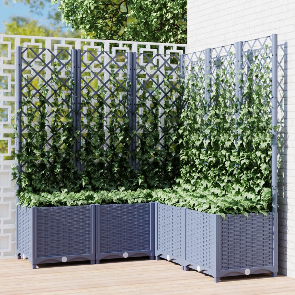 Vidaxl plantenbak met latwerk 120x120x136 cm polypropeen blauwgrijs