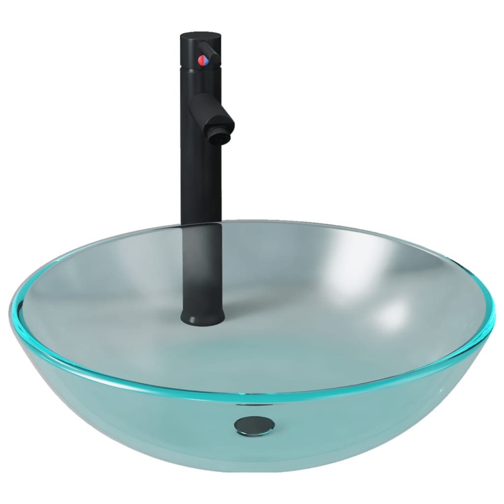 Vidaxl wastafel met kraan en pop-up afvoer mat gehard glas