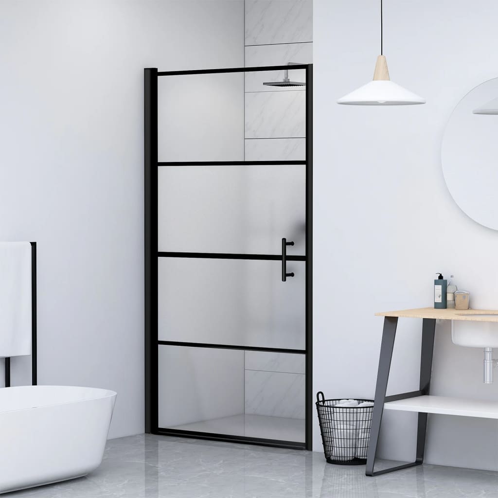 Vidaxl douchedeur halfmat 91x195 cm gehard glas zwart