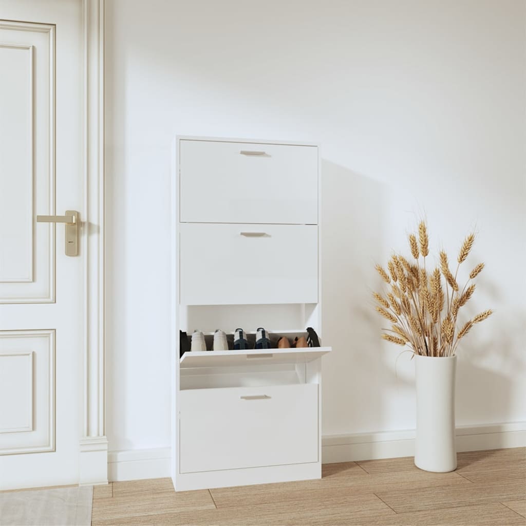 Vidaxl schoenenkast 59x17x150 cm bewerkt hout hoogglans wit