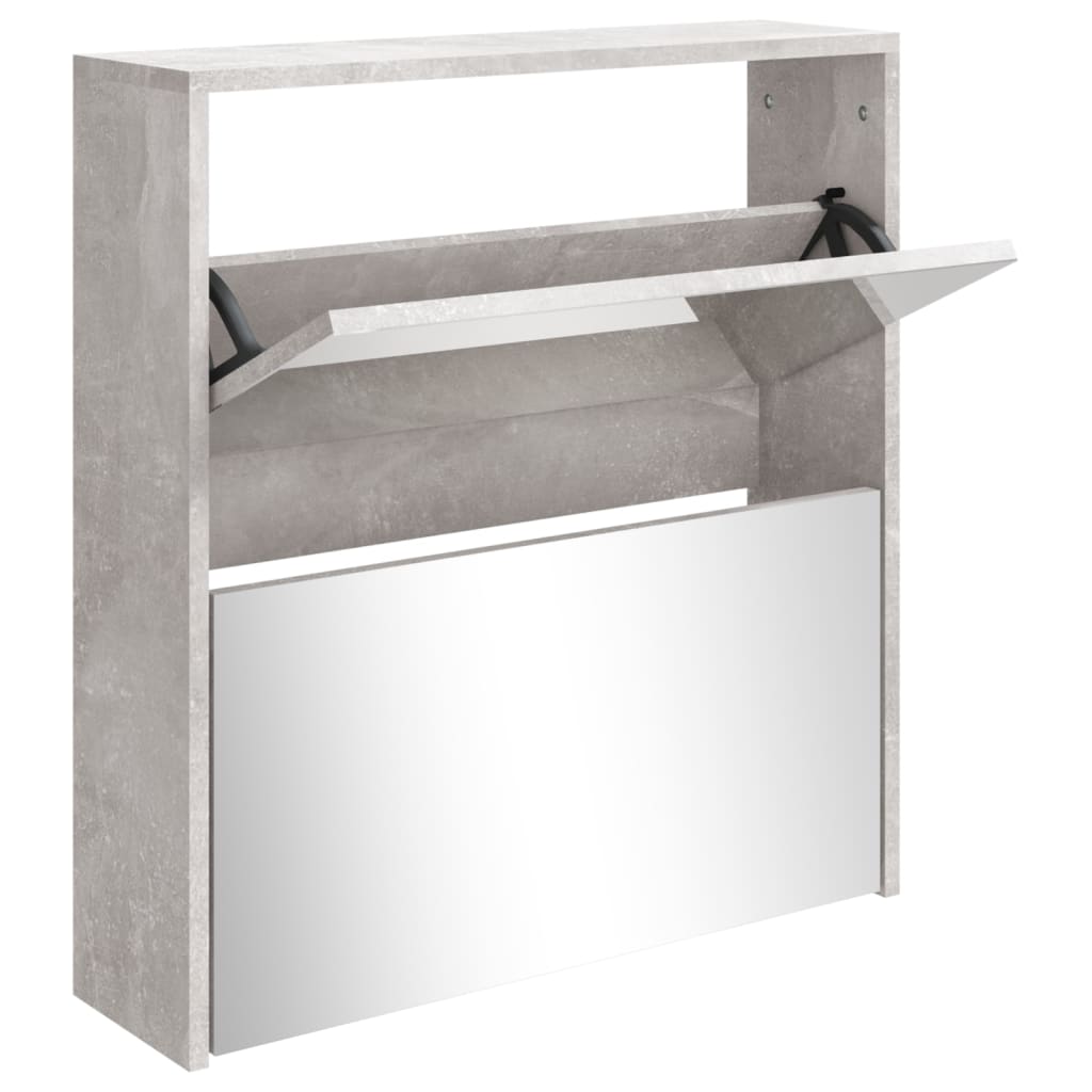 Vidaxl schoenenkast met spiegel 2-laags 63x17x67 cm betongrijs