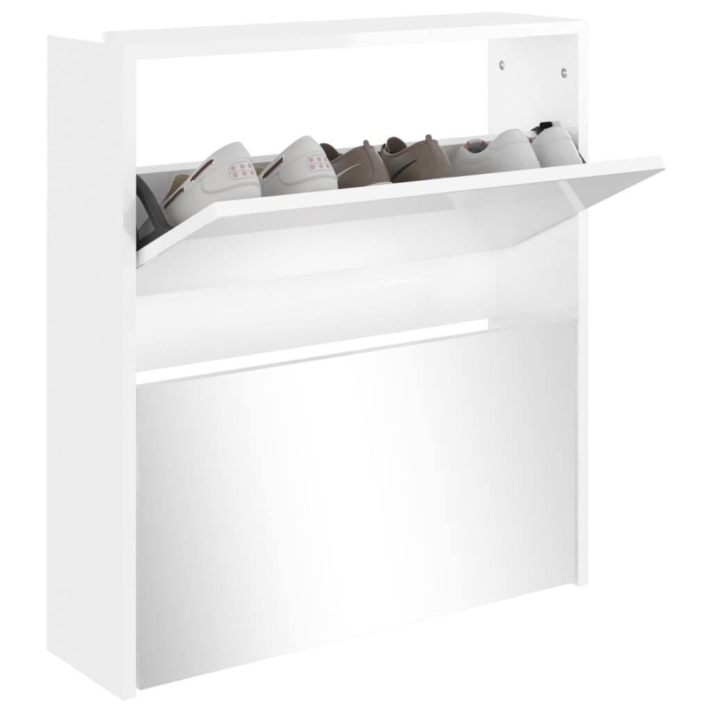 Vidaxl schoenenkast met spiegel 2-laags 63x17x67 cm hoogglans wit