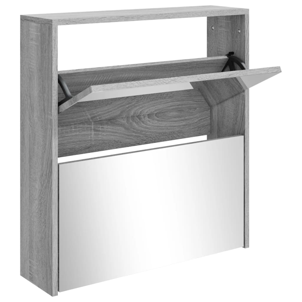 Vidaxl schoenenkast met spiegel 2-laags 63x17x67 cm grijs sonoma