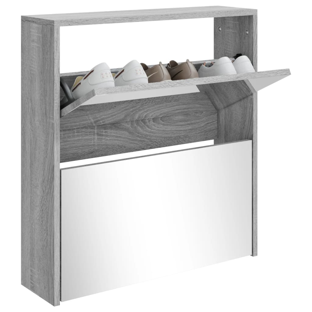 Vidaxl schoenenkast met spiegel 2-laags 63x17x67 cm grijs sonoma