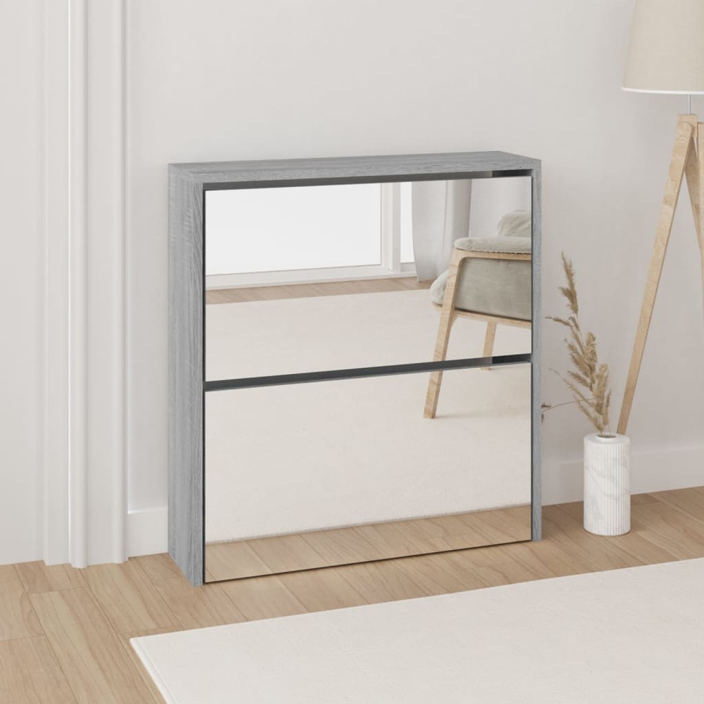 Vidaxl schoenenkast met spiegel 2-laags 63x17x67 cm grijs sonoma